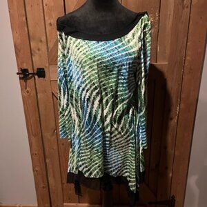 Mesmerize Green and Blue patterned Asymmetric hem blouse